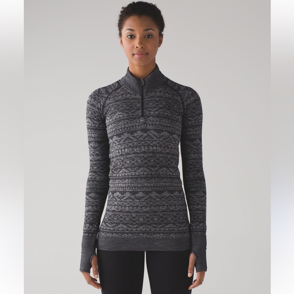 Lululemon Rest Less 1/4 Zip Heathered Black pullover athletic long sleeve fitted